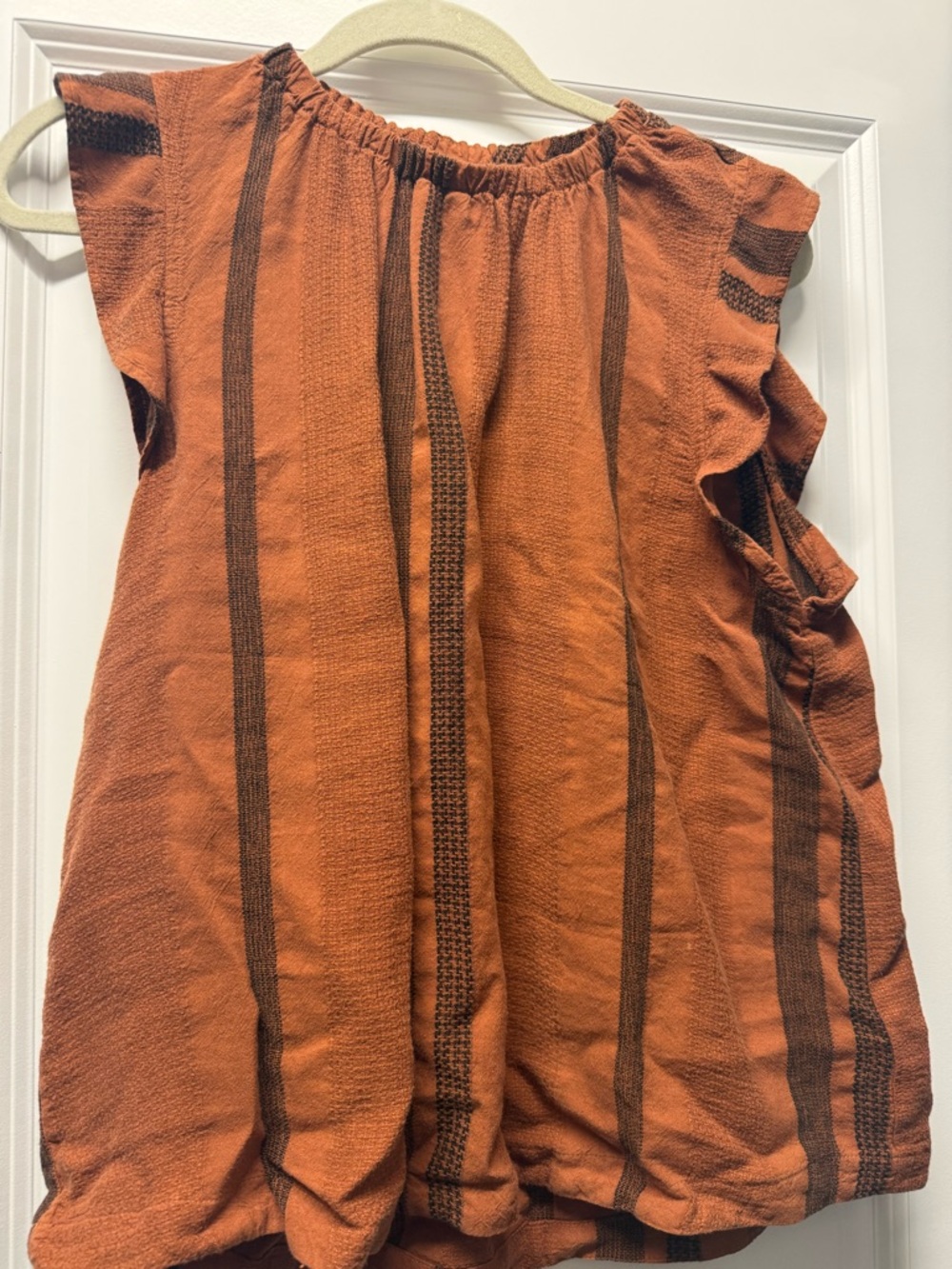 Cloth & Stone Rust Orange Striped Flutter Sleeve Top